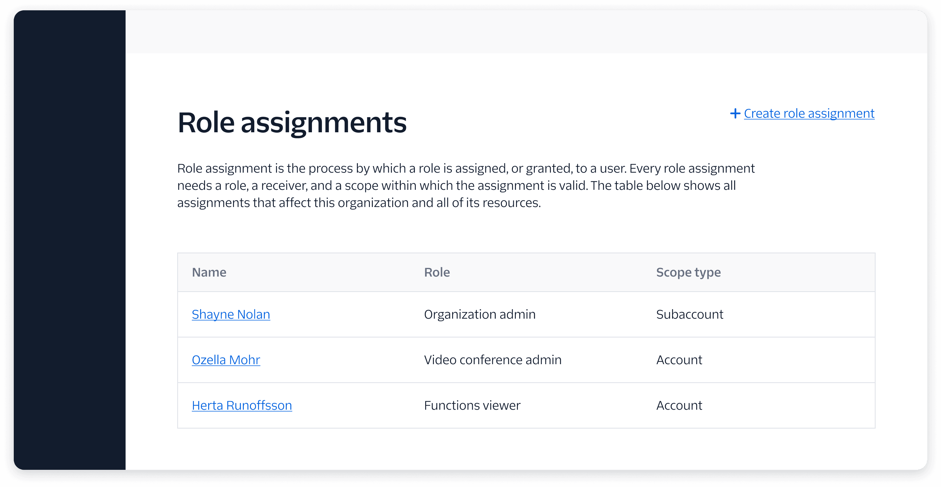 table with a primary action link